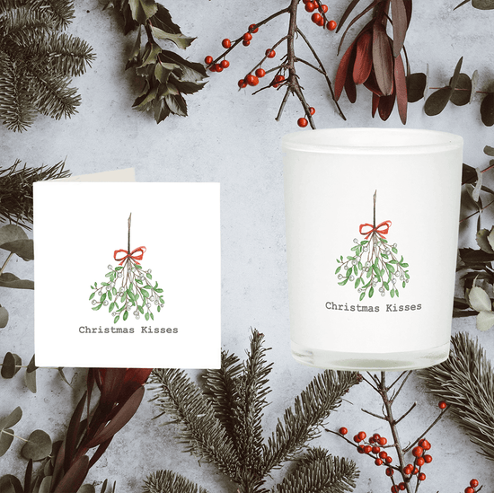 Christmas Kisses Candle and Card - Festive Holiday Gift Set - Crumble and Core
