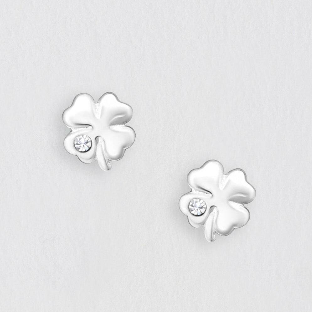 Silver Earring Stud - Clover Studs - Lucky Charm - Good Luck Gift - Crumble and Core