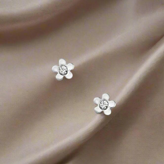 Crystal Silver Stud Earrings with Delicate Floral Design - Jewellery for Women - Crumble and Core