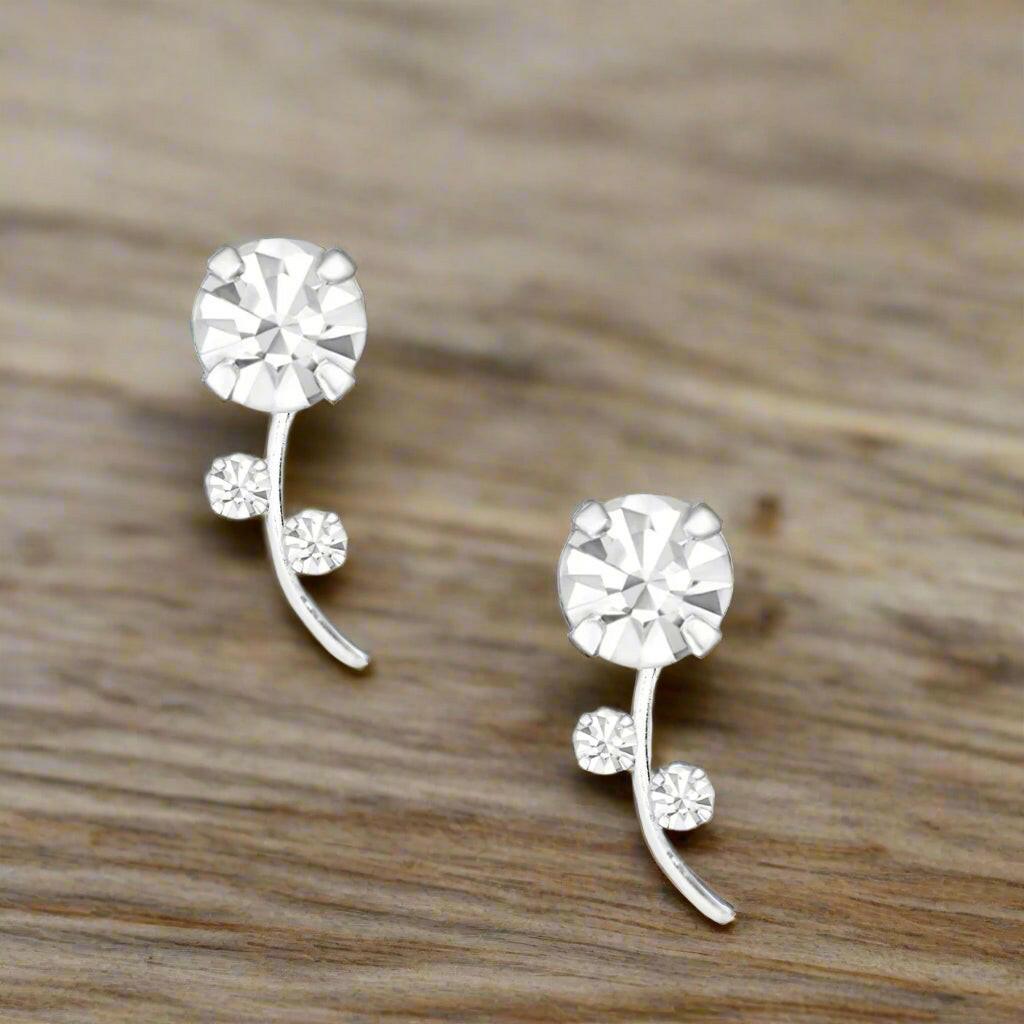 Silver Cubic Zirconia Rose Stud Earrings - Floral Elegant Jewellery for Any Occasion - Crumble and Core