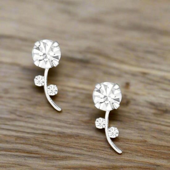 Silver Cubic Zirconia Rose Stud Earrings - Floral Elegant Jewellery for Any Occasion - Crumble and Core