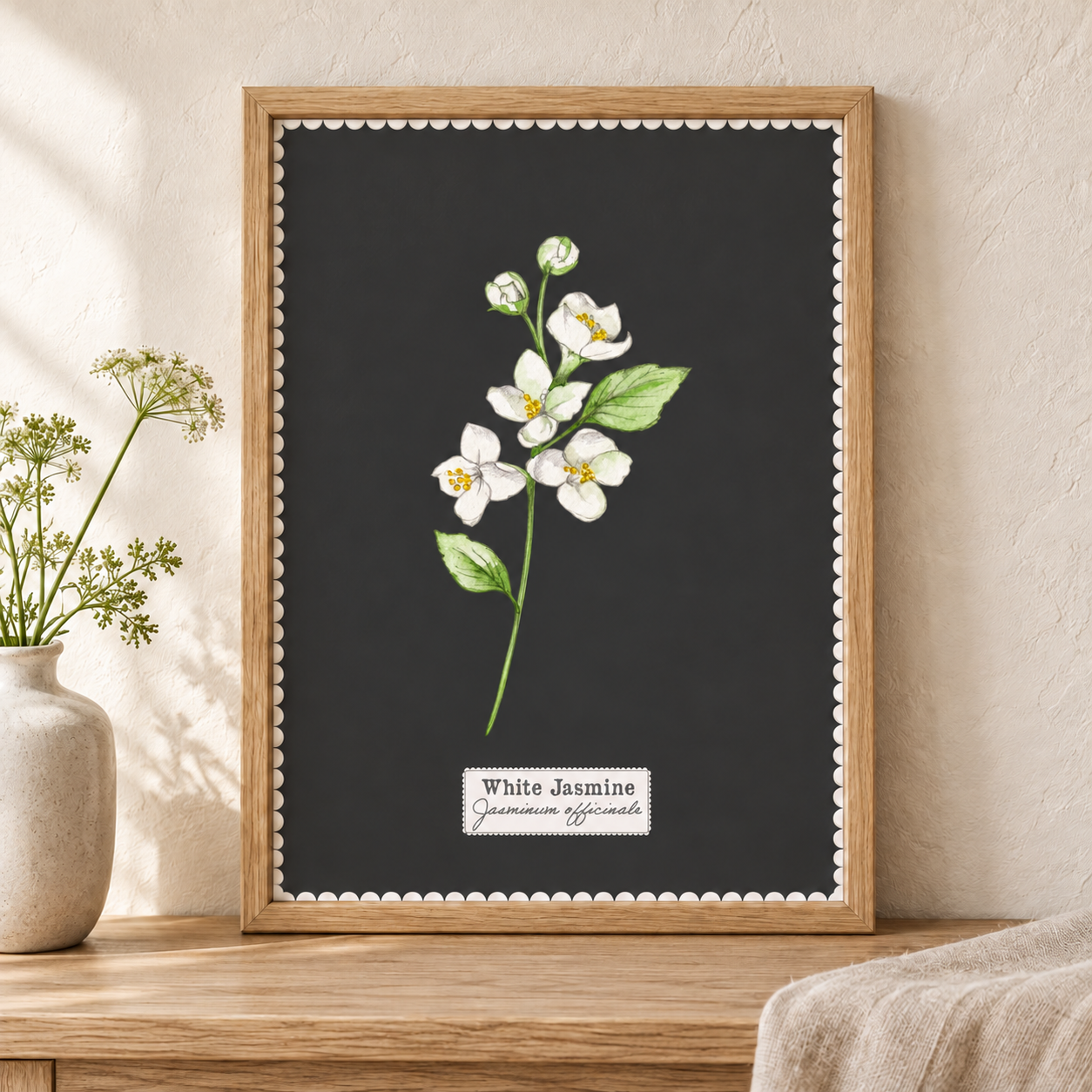 White Jasmine Botanical Watercolour Art Print - A4 Unframed