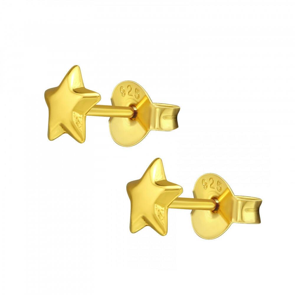 24K Gold Plated Star Studs - Sterling Silver Dainty Celestial Earrings - Crumble and Core