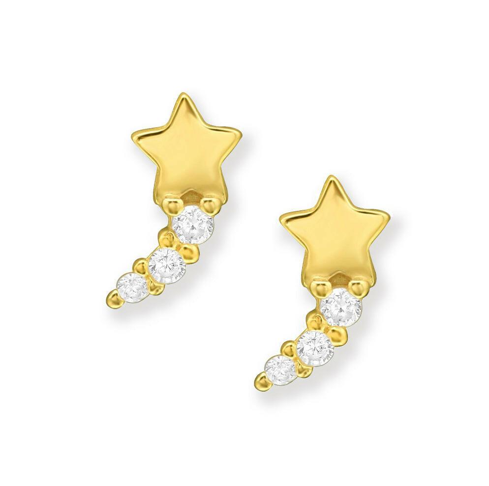 24K Gold Plated Sparkly Shooting Star Earring Studs - Sterling Silver Luxury - Crumble and Core