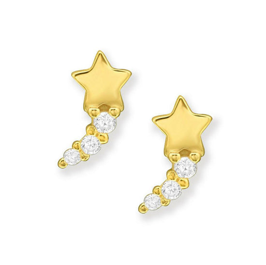 24K Gold Plated Sparkly Shooting Star Earring Studs - Sterling Silver Luxury - Crumble and Core