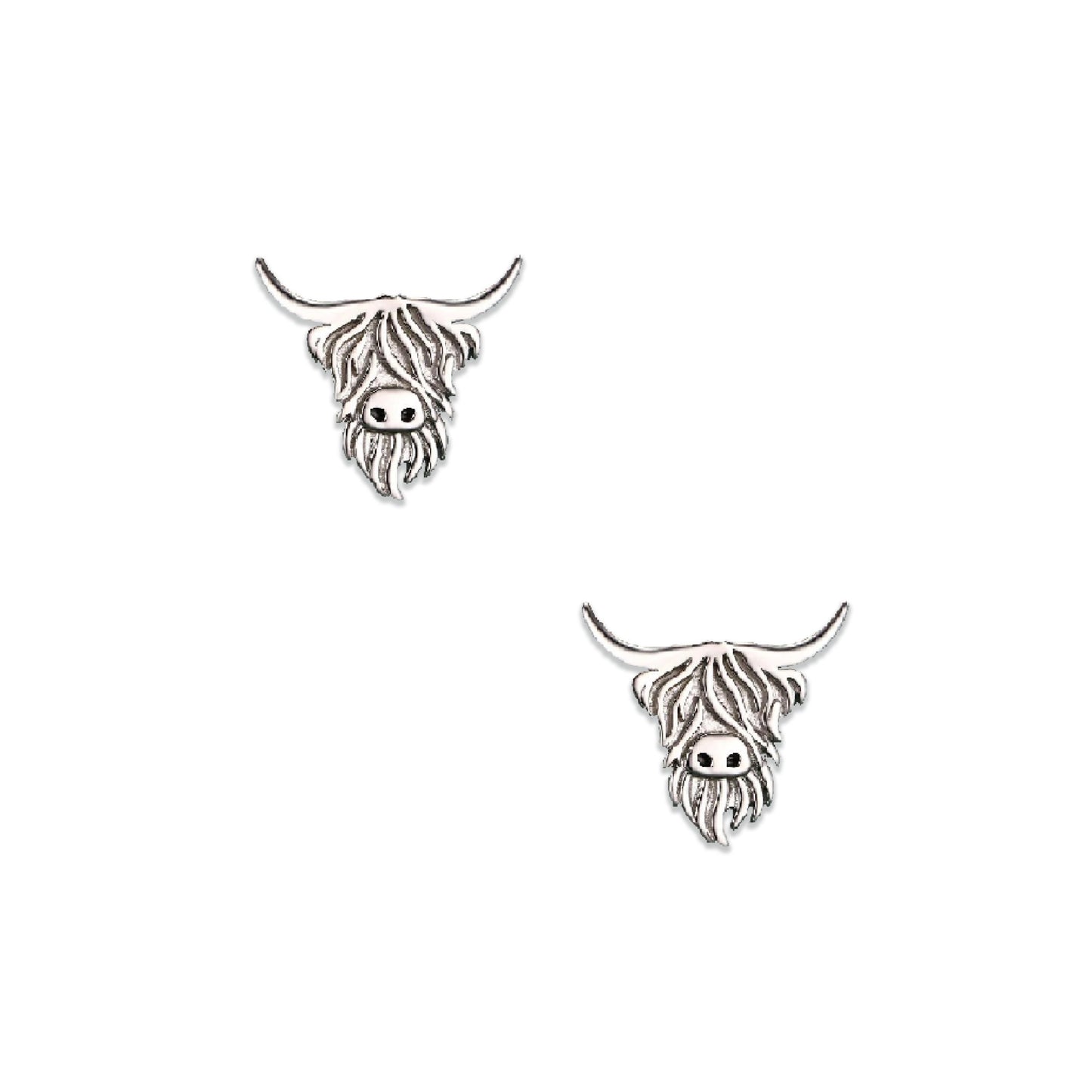 Silver Plated Stud Earrings – 925 Sterling Highland Cow Earrings - Highland Cow Lovers Gift