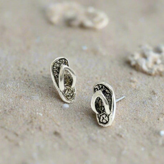 Adorable Silver Stud Earrings - Flip Flop for Beach Lovers - Crumble and Core