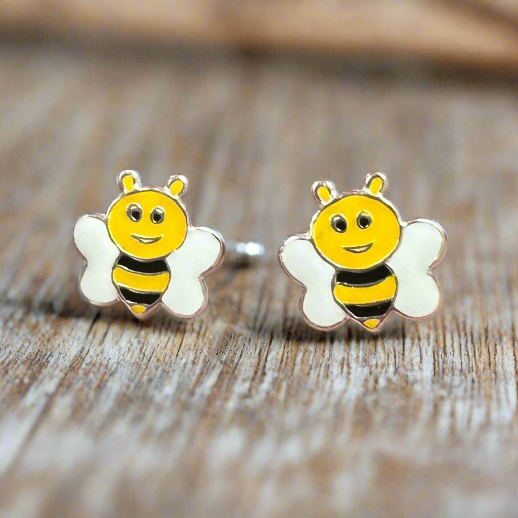 Colourful Silver Bee Stud Earrings - Bright and Fun Accessory for All Ages - Crumble and Core