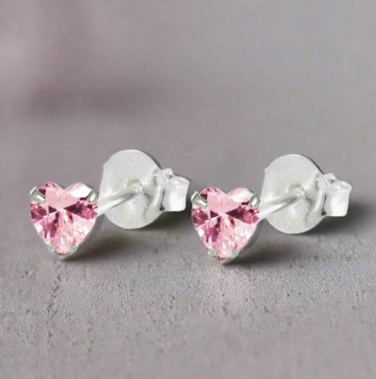 Silver Pink Crystal Heart Stud Earrings - Elegant Pretty Jewellery - Crumble and Core