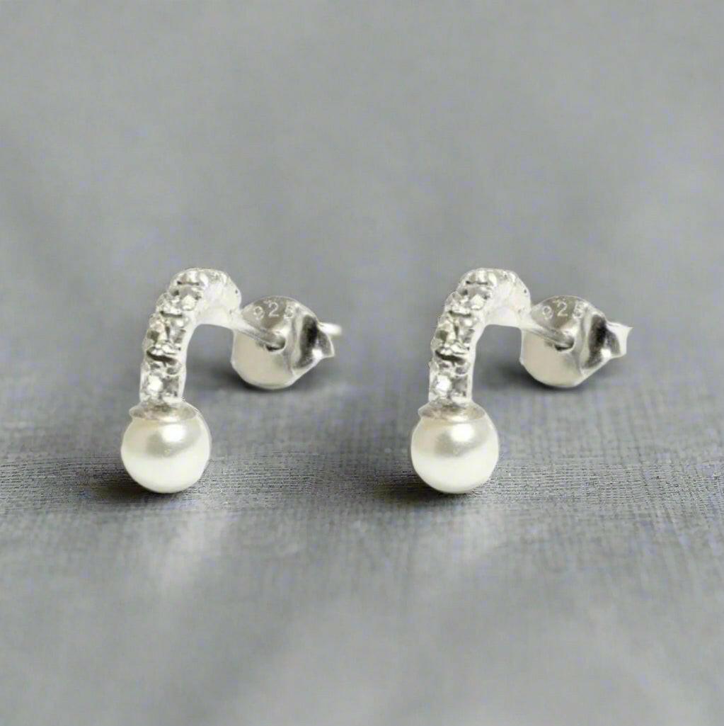 Crystal Silver Stud Earrings - Elegant Pearl Jewellery for Any Occasion - Crumble and Core