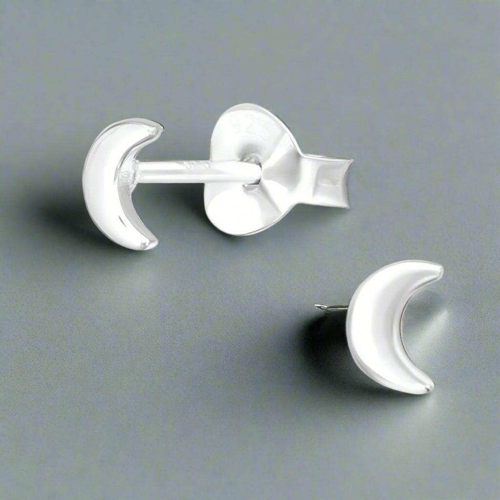 Silver Moon Stud Earrings - Simple and Elegant Jewellery for Any Occasion - Crumble and Core