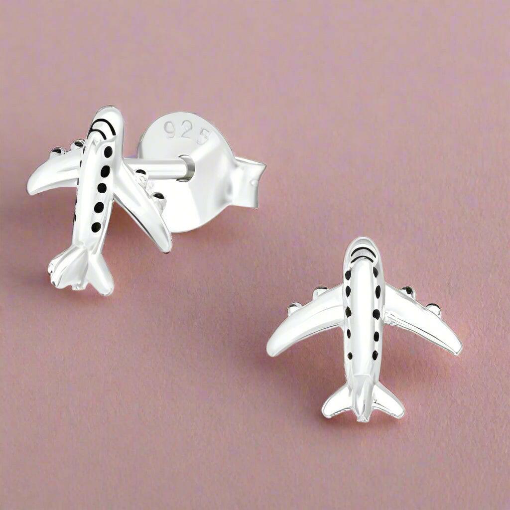 Airplane Silver Stud Earrings - Jewellery for Travellers - Ideal Travelling Gift - Crumble and Core