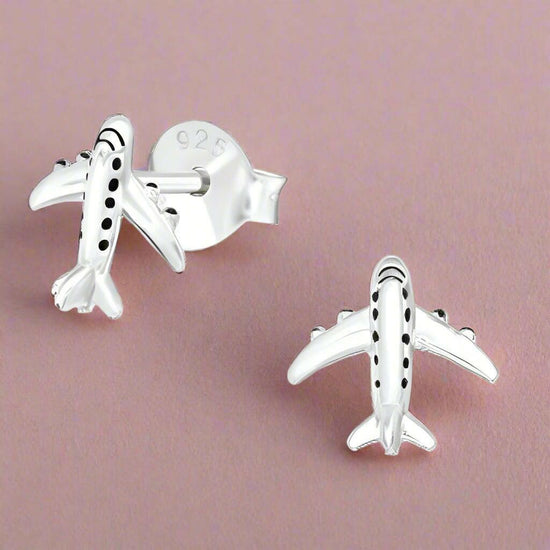 Airplane Silver Stud Earrings - Jewellery for Travellers - Ideal Travelling Gift - Crumble and Core