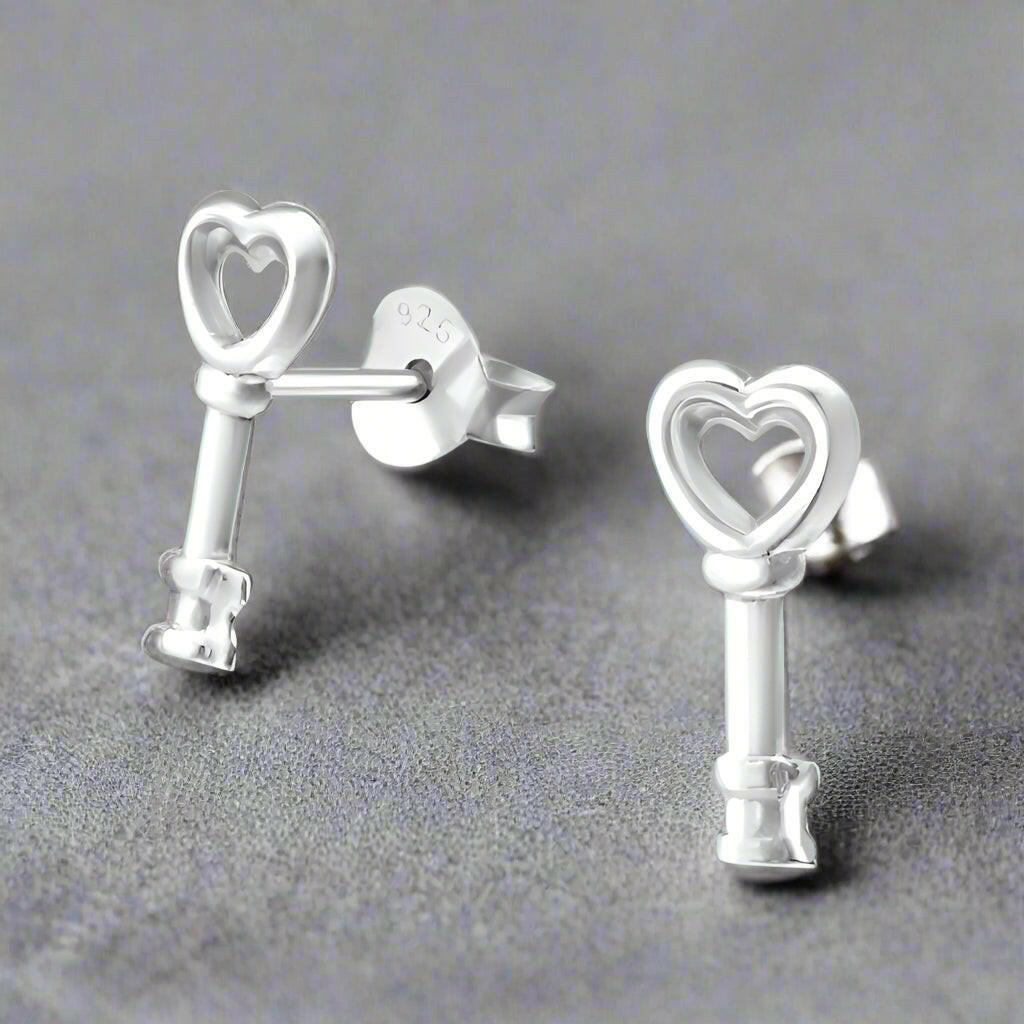Key Silver Stud Earring - Unique Jewellery Gift for Women - Crumble and Core