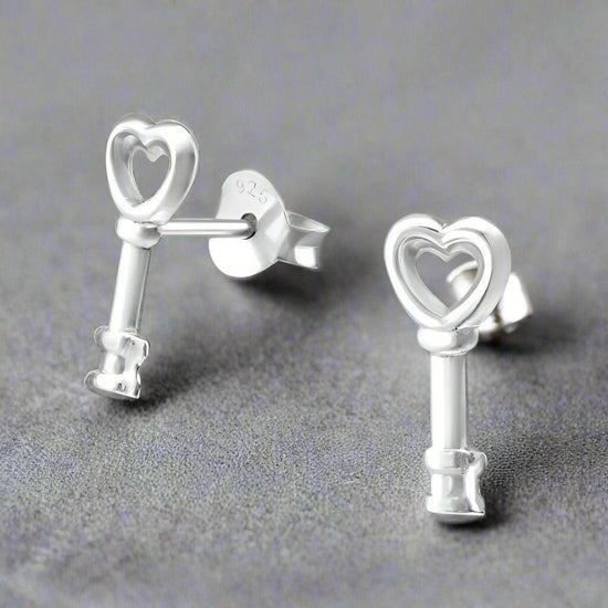Key Silver Stud Earring - Unique Jewellery Gift for Women - Crumble and Core