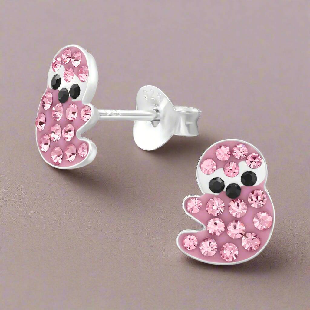 Silver Pink Sloth Stud Earrings - Cute and Stylish Jewellery - Crumble and Core