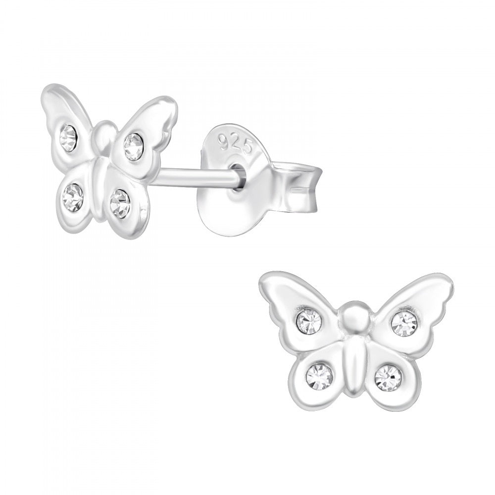 Silver Butterfly Earrings – Hypoallergenic Crystal Studs | 925 Sterling Jewelry Gift