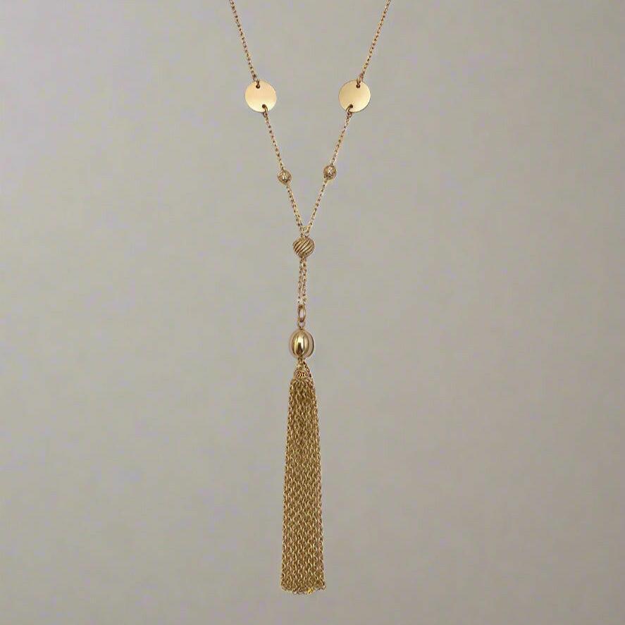 Gold Beaded and Lariat Tassel Necklace - Crumble and Core