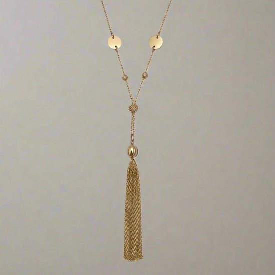 Gold Beaded and Lariat Tassel Necklace - Crumble and Core