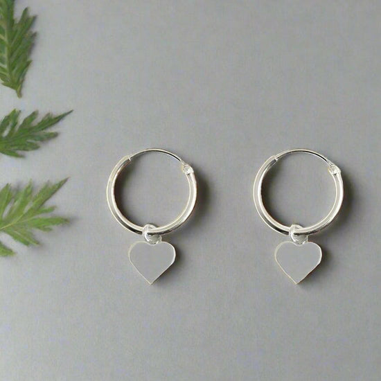 Silver Heart Huggie Hoop Earrings Delicate Stylish Jewellery - Crumble and Core
