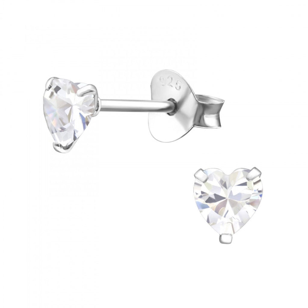 Silver Stud Earrings – Heart Cubic Zirconia Studs | Hypoallergenic 925 Sterling Silver