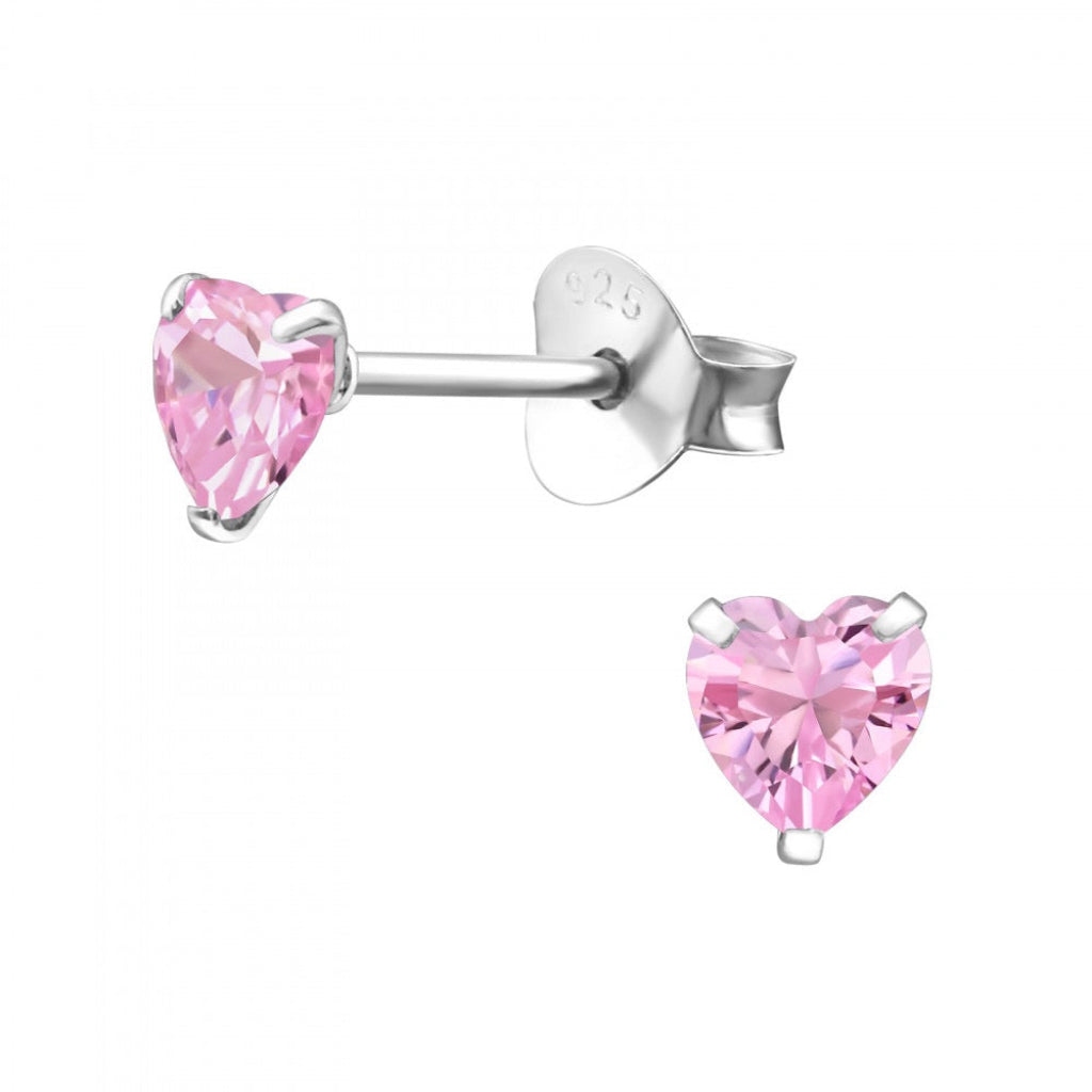 Silver Stud Earrings – Heart Cubic Zirconia Studs | Hypoallergenic 925 Sterling Silver