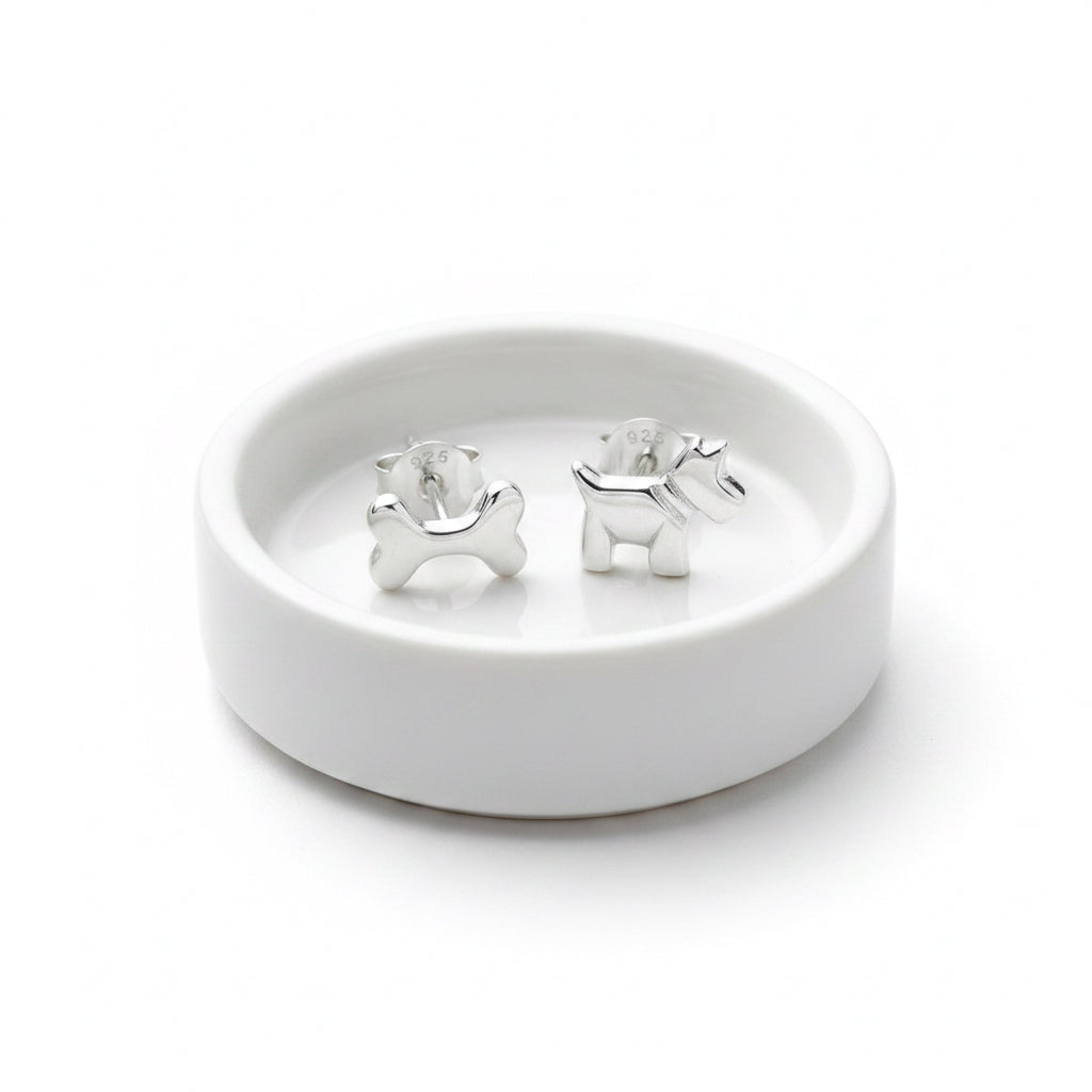 Sterling Silver Dog Studs - Dog and Bone Stud Earrings - Gift For Dog Lovers - Dog Gifts