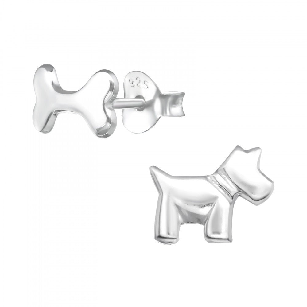 Sterling Silver Dog Studs - Dog and Bone Stud Earrings - Gift For Dog Lovers - Dog Gifts