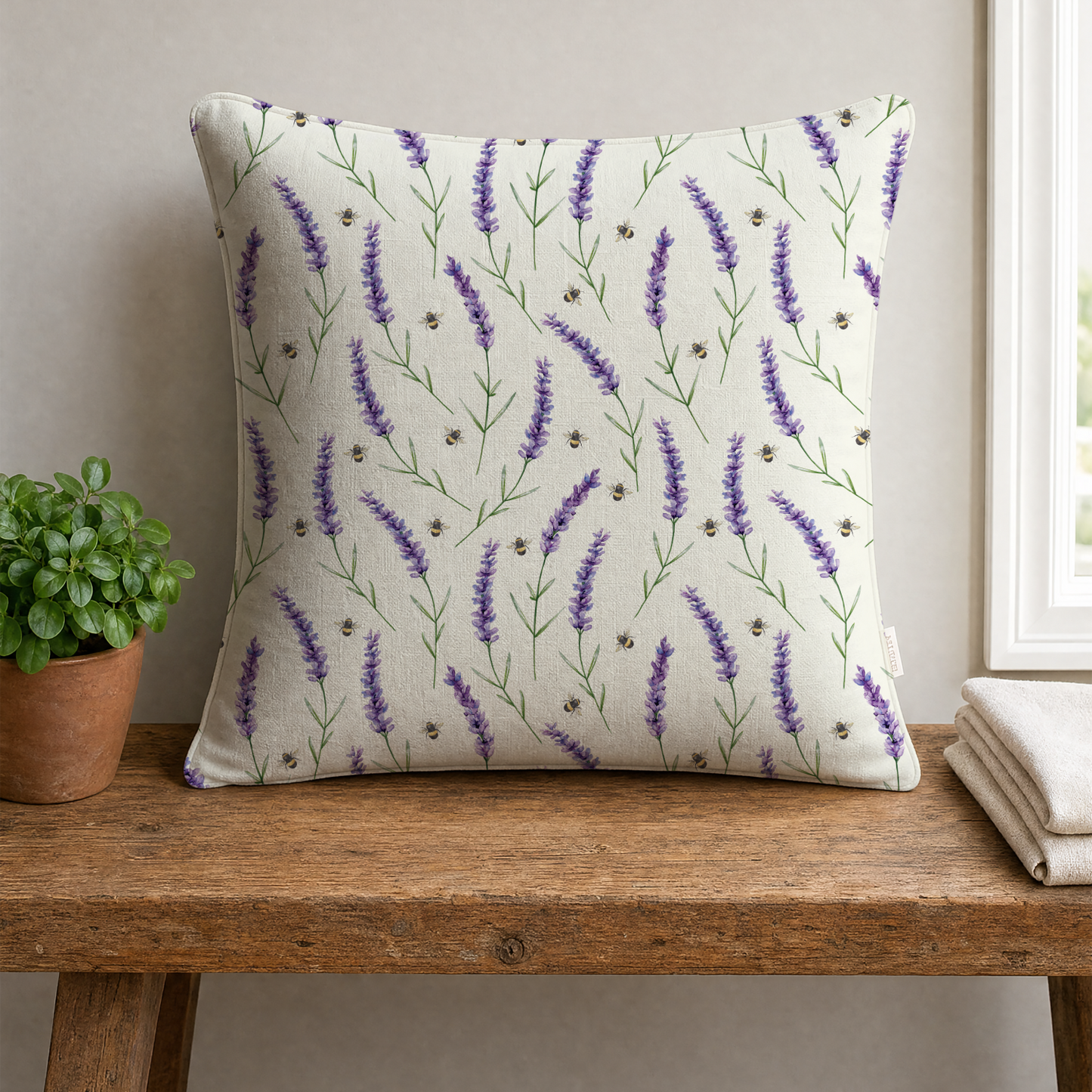 Cushion - Bees & Lavender Pattern - Handmade Gift