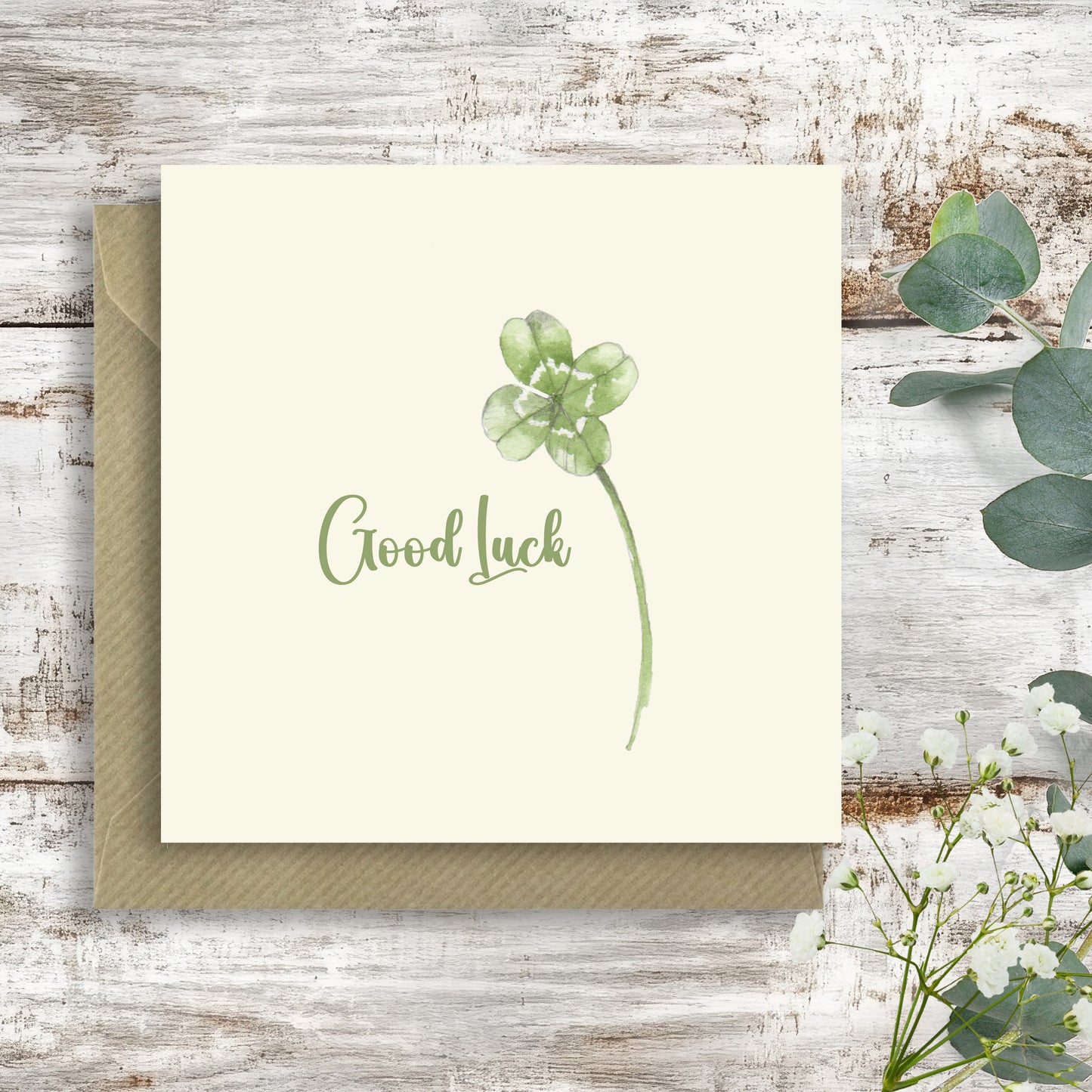 Clover – Luxury Good Luck Greeting Card with Kraft Envelope Included