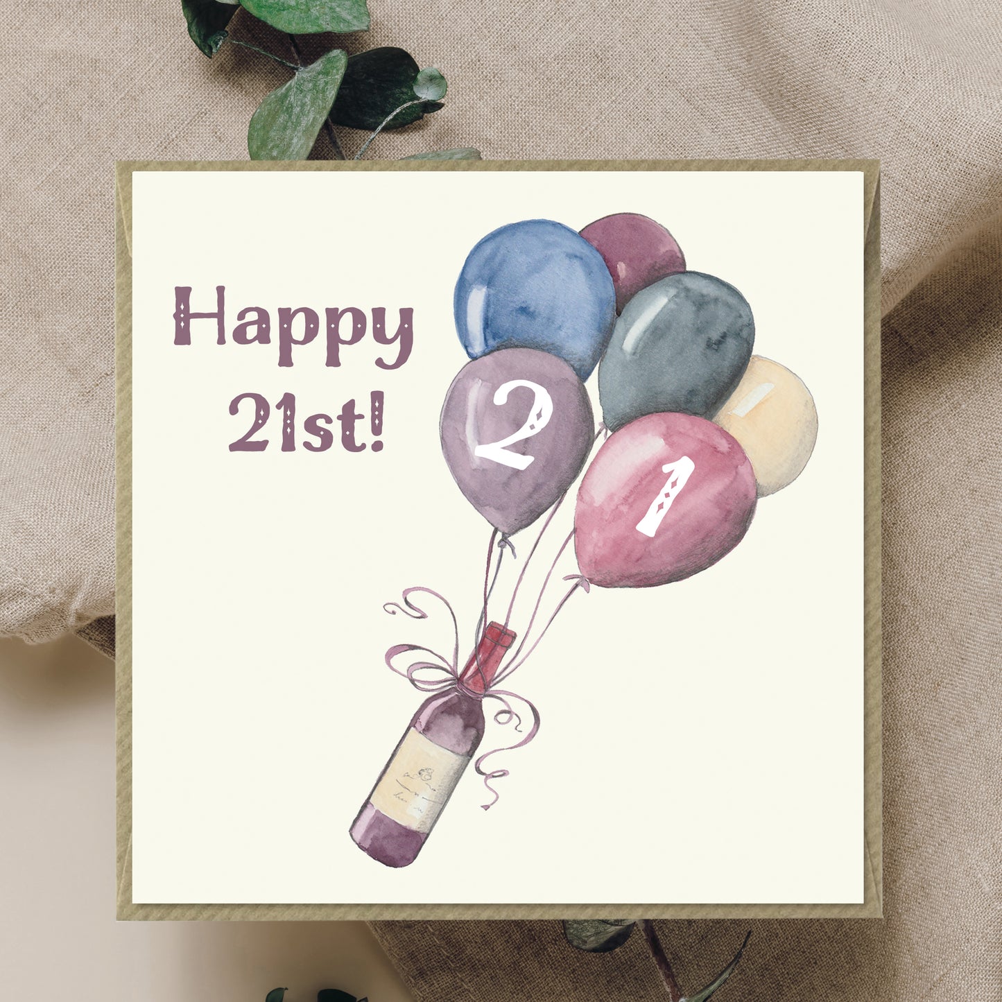 21st Birthday Card – Recycled Greeting Card - Wine Card for 21st