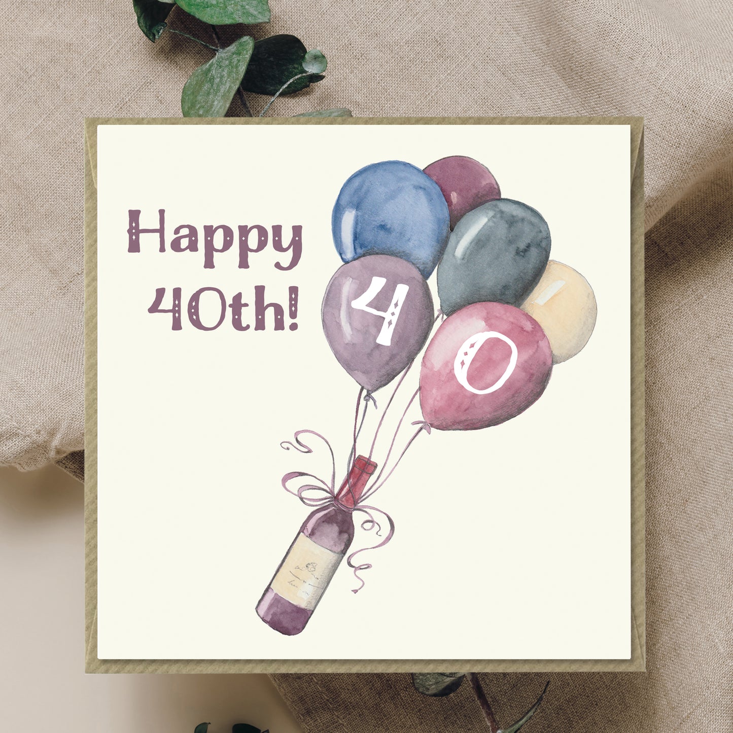 40th Birthday Card – Recycled Greeting Card - Wine Card for 40th