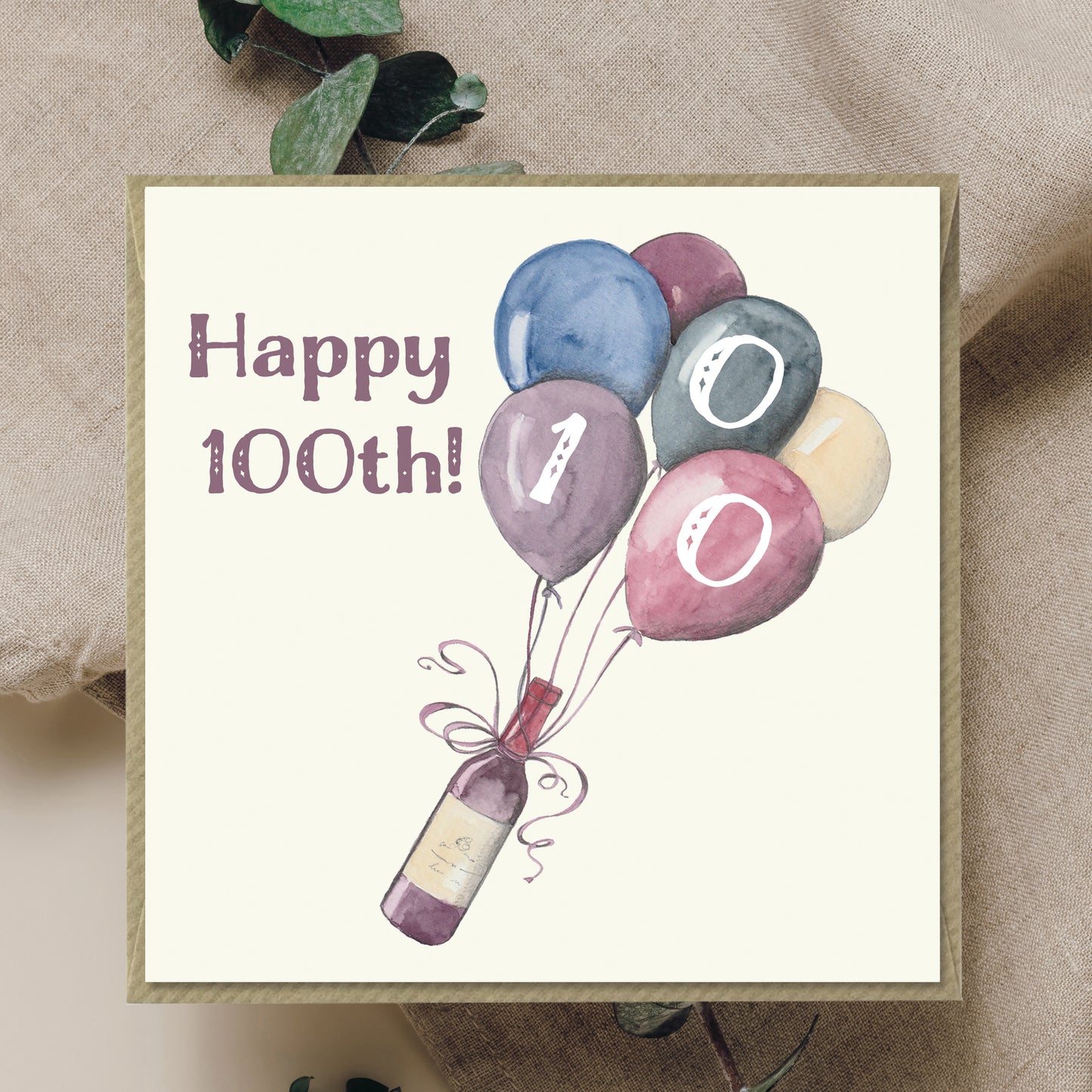 100th Birthday Card – Recycled Greeting Card - Wine Card for 100th
