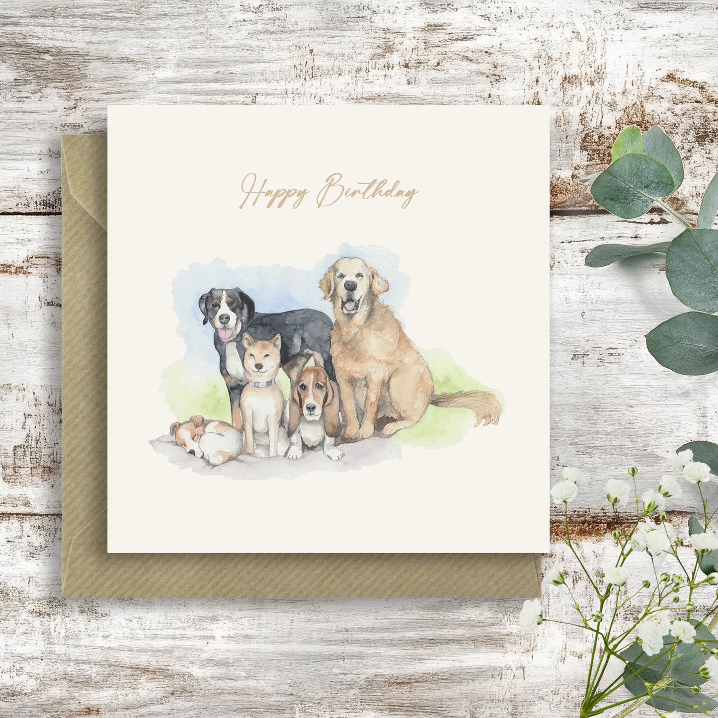 Dogs – Luxury Birthday Greeting Card with Kraft Envelope Included