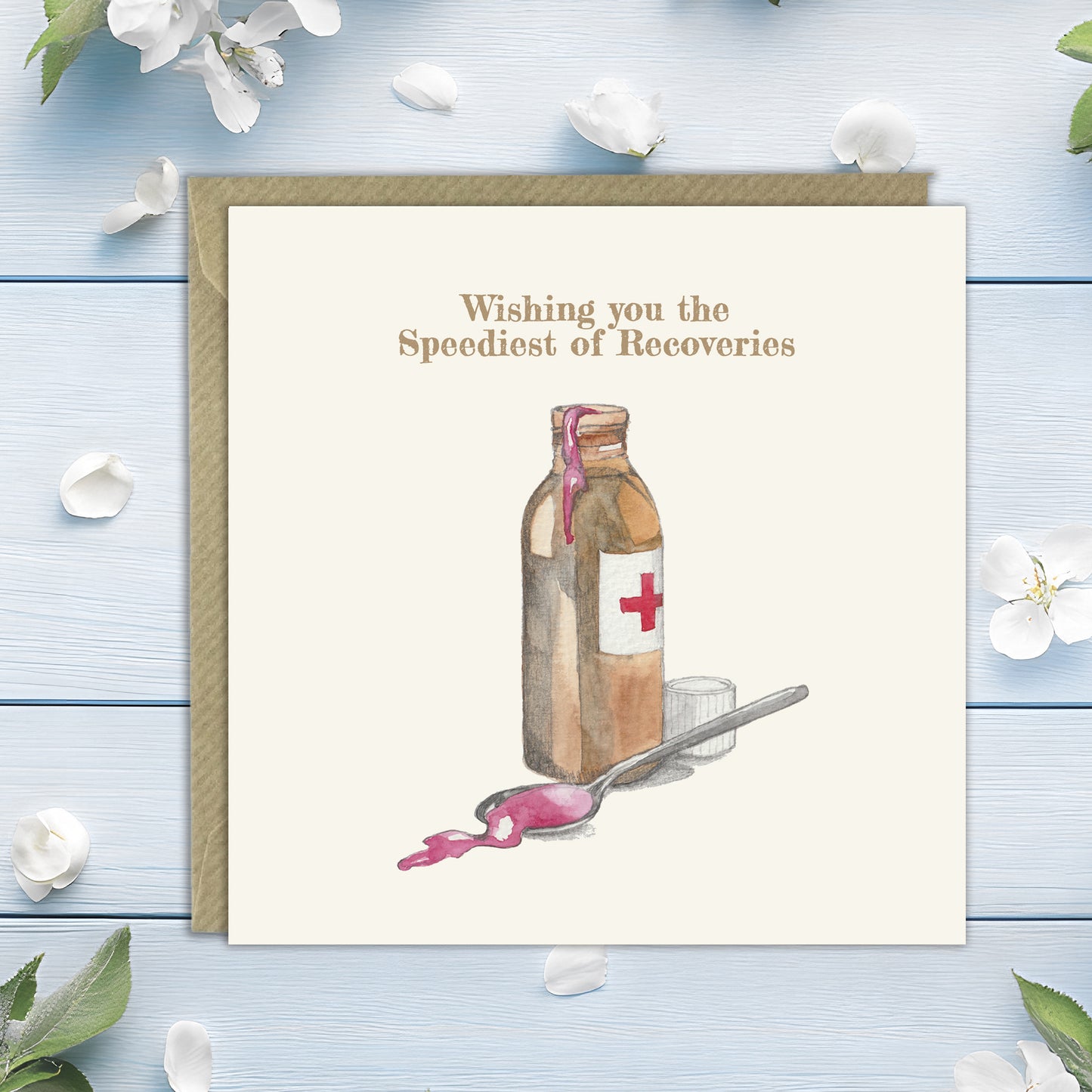 Medicine Bottle Get Well Soon – Luxury Greeting Card with Kraft Envelope Included