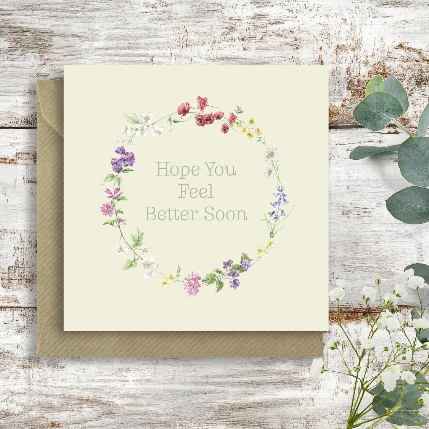 Hope You Feel Better Soon – Luxury Greeting Card with Kraft Envelope Included