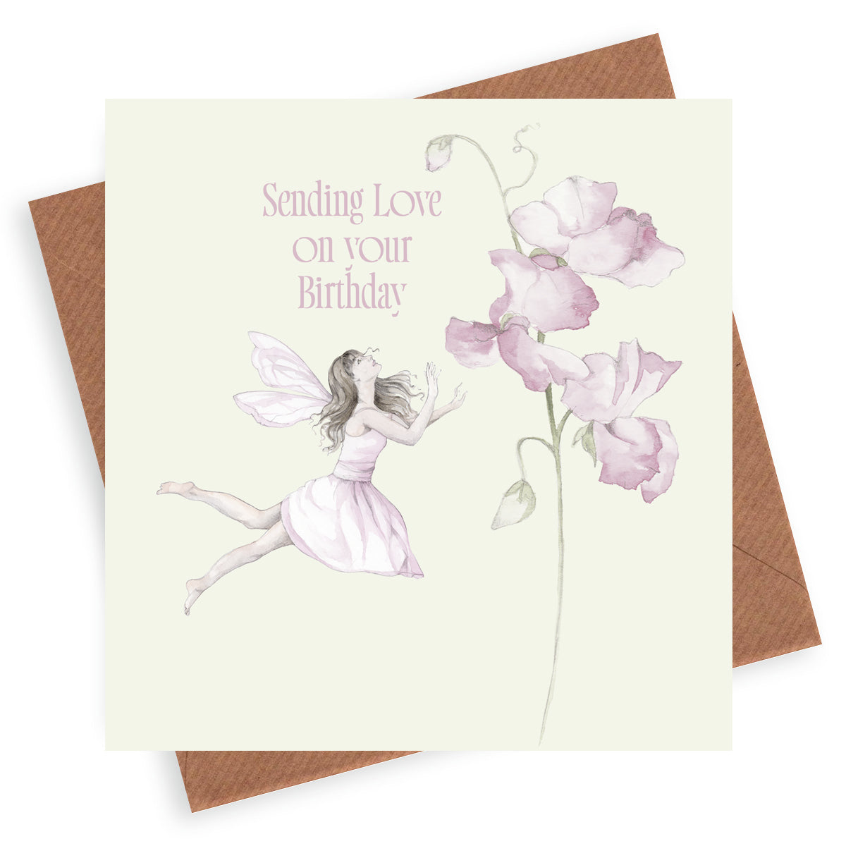 Sweet Pea Fairy– Luxury Birthday Greeting Card with Kraft Envelope Included