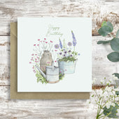 Flower Pots & Watering Can– Luxury Birthday Greeting Card with Kraft Envelope Included