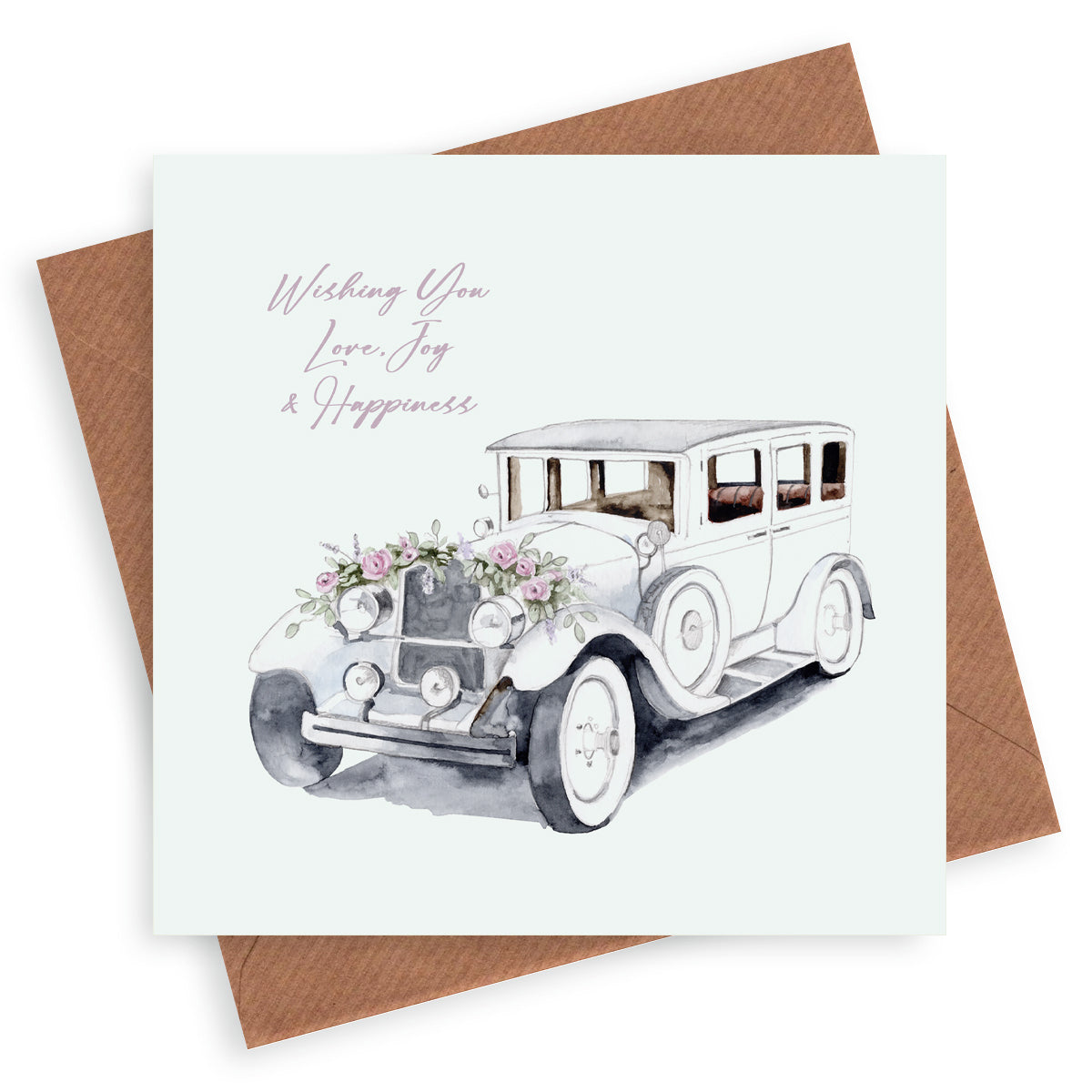 Vintage Wedding Car – Luxury Wedding Day Greeting Card with Kraft Envelope Included