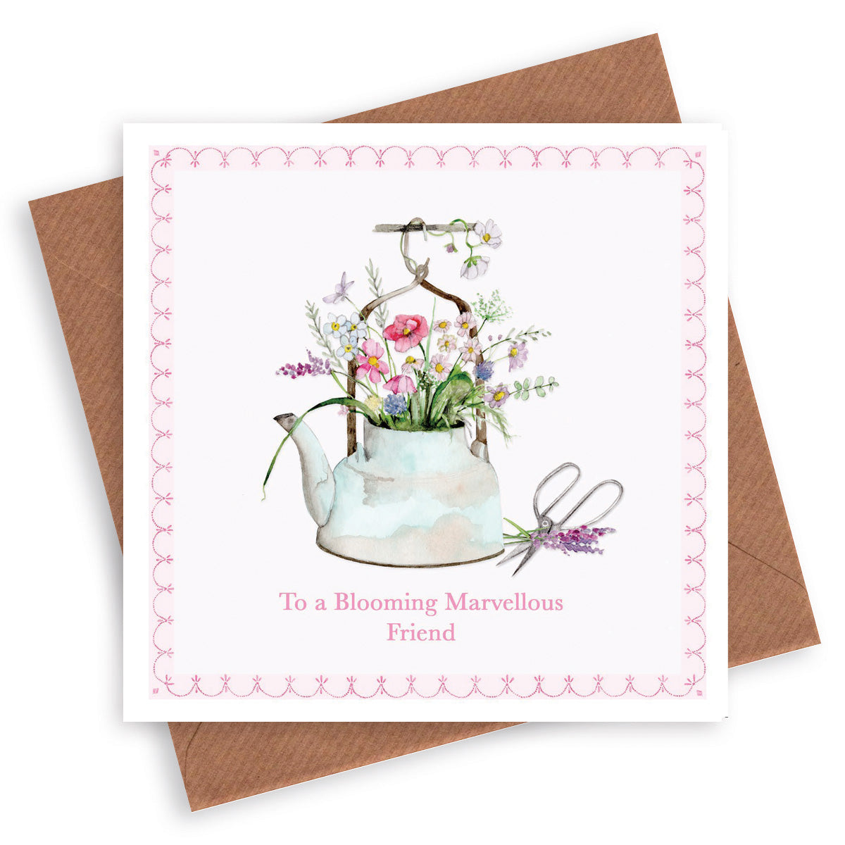 Kettle & Flowers– Luxury Birthday Greeting Card with Kraft Envelope Included