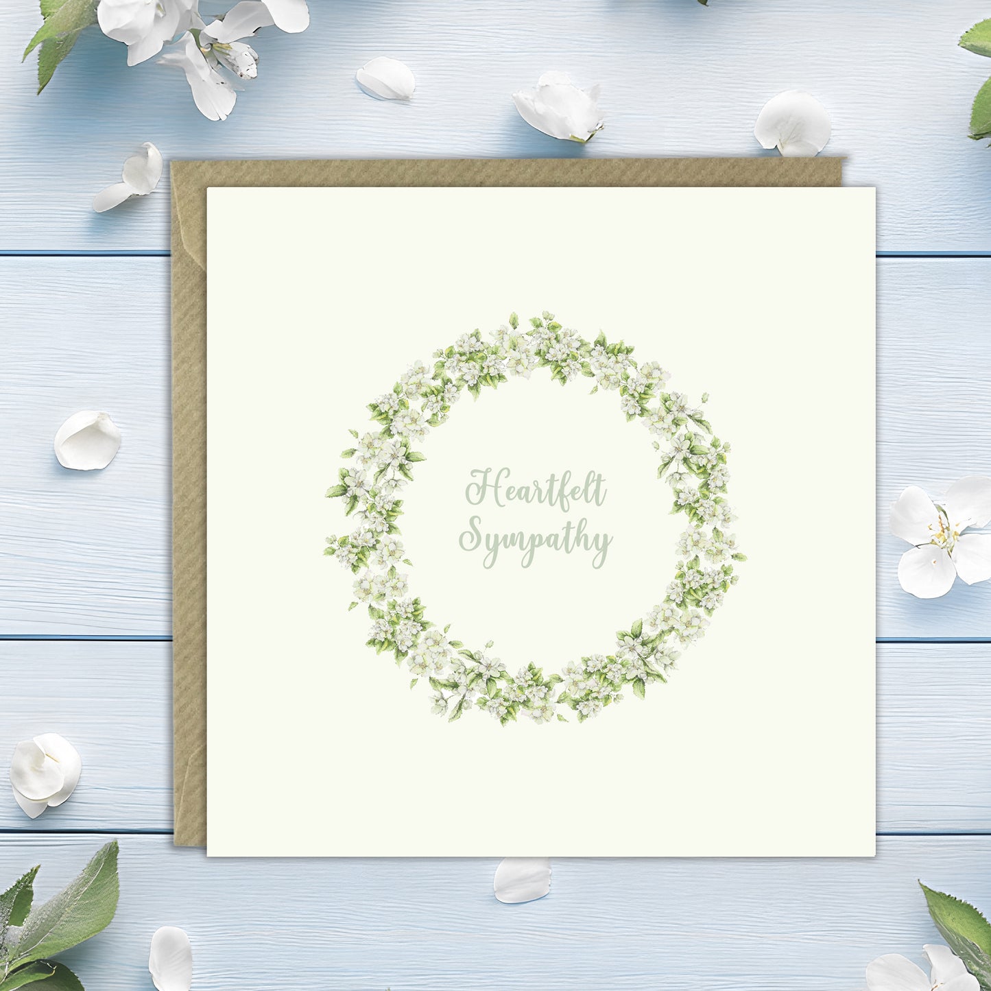 Blossom Wreath – Luxury Sympathy Greeting Card with Kraft Envelope Included