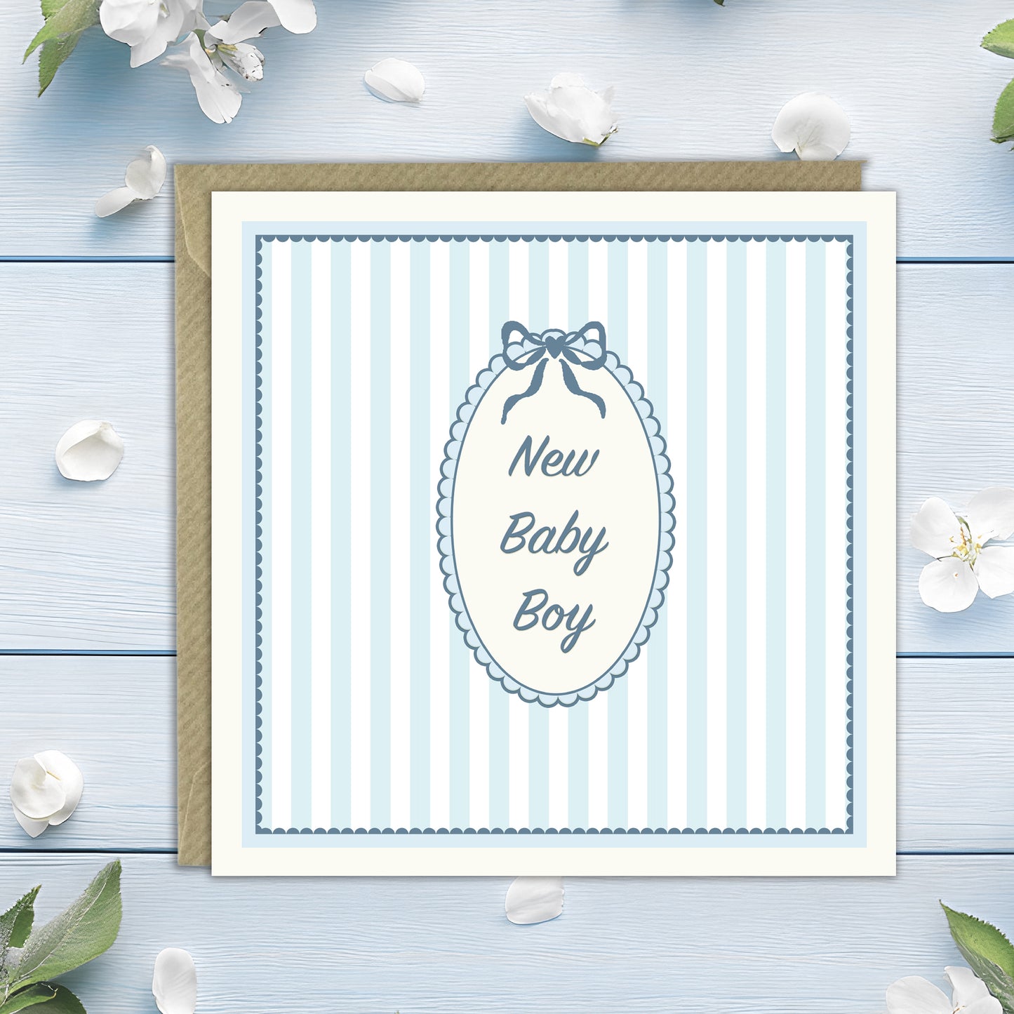Vintage Design– Luxury New Baby Boy Greeting Card with Kraft Envelope Included