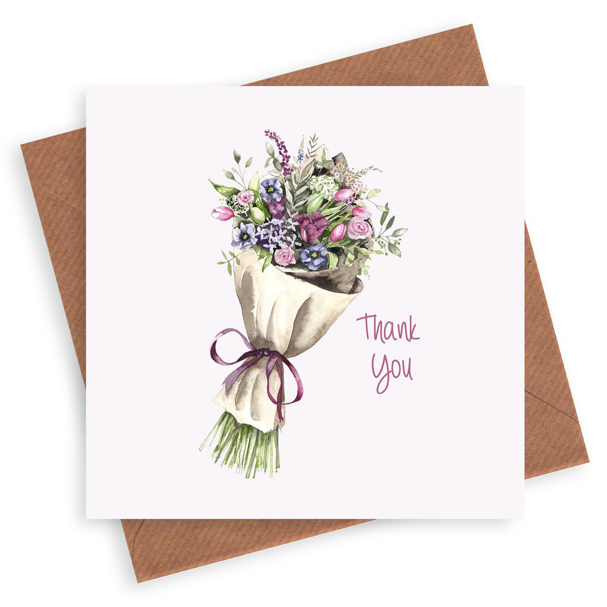 Bunch of Flowers Thank You– Luxury Greeting Card with Kraft Envelope Included
