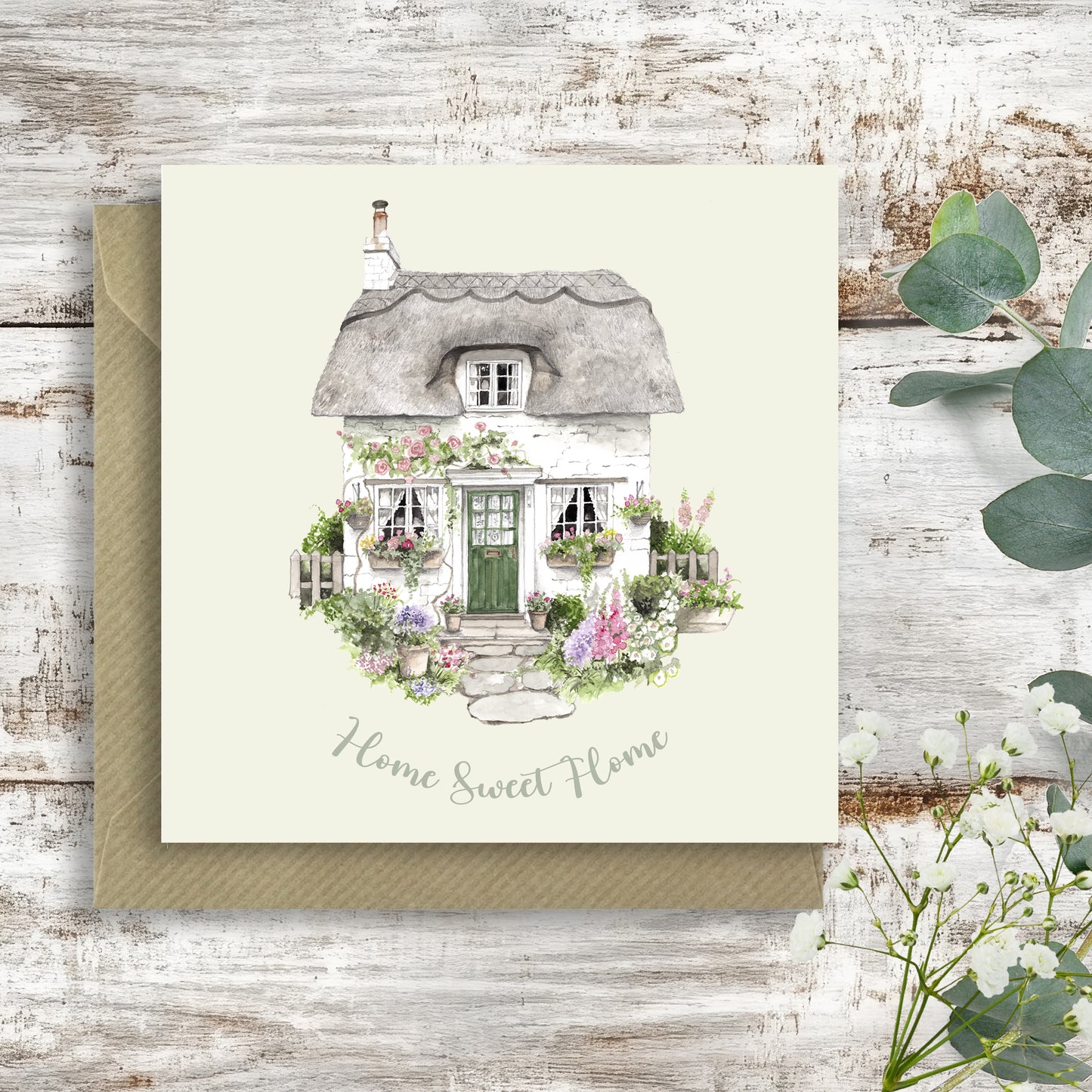 Thatched Cottage New Home – Luxury Greeting Card with Kraft Envelope Included