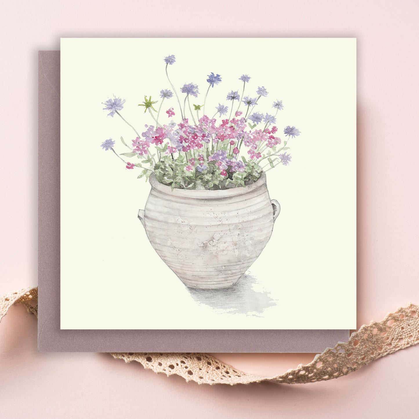Pretty Patio Pot – Luxury Blank Greeting Card with Kraft Envelope Included