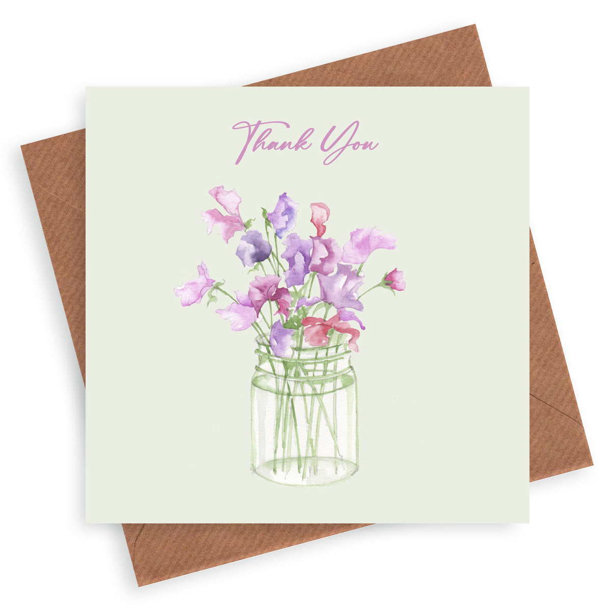 Sweet Peas Thank You– Luxury Greeting Card with Kraft Envelope Included