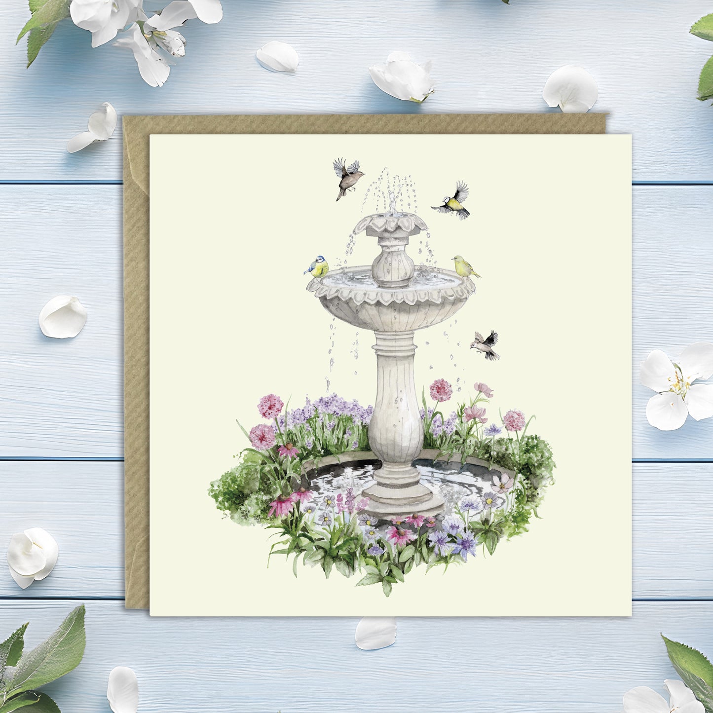 Bird Bath – Luxury Blank Greeting Card with Kraft Envelope Included