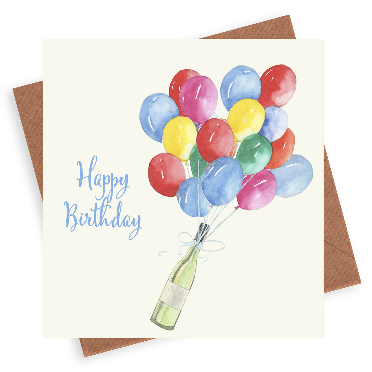 Bright Balloons and Wine – Luxury Birthday Greeting Card with Kraft Envelope Included