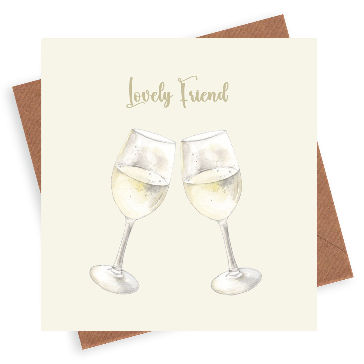 Wine Glasses Lovely Friend– Luxury Birthday Greeting Card with Kraft Envelope Included