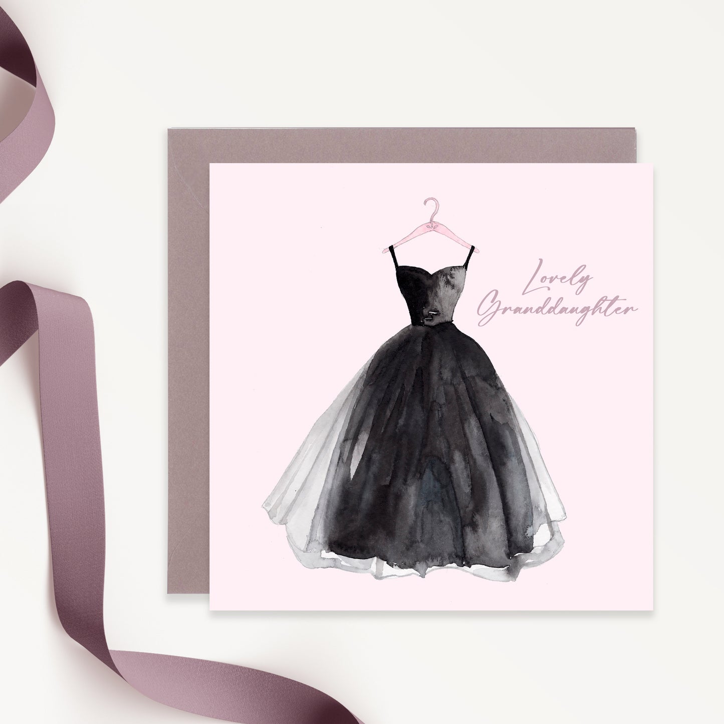 Granddaughter Black Dress – Luxury Birthday Greeting Card with Kraft Envelope Included